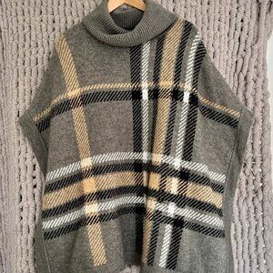 Joe Fresh Plaid Turtleneck Poncho black, beige, white & taupe O/S